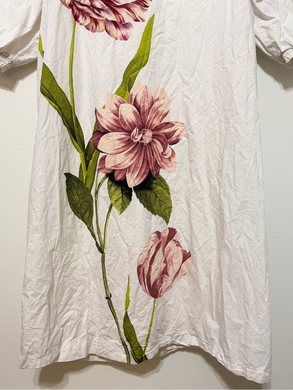 Anthropologie Floral Belted V Neck Long Sleeve Midi Dress Size Large Ivory - Picture 5 of 9